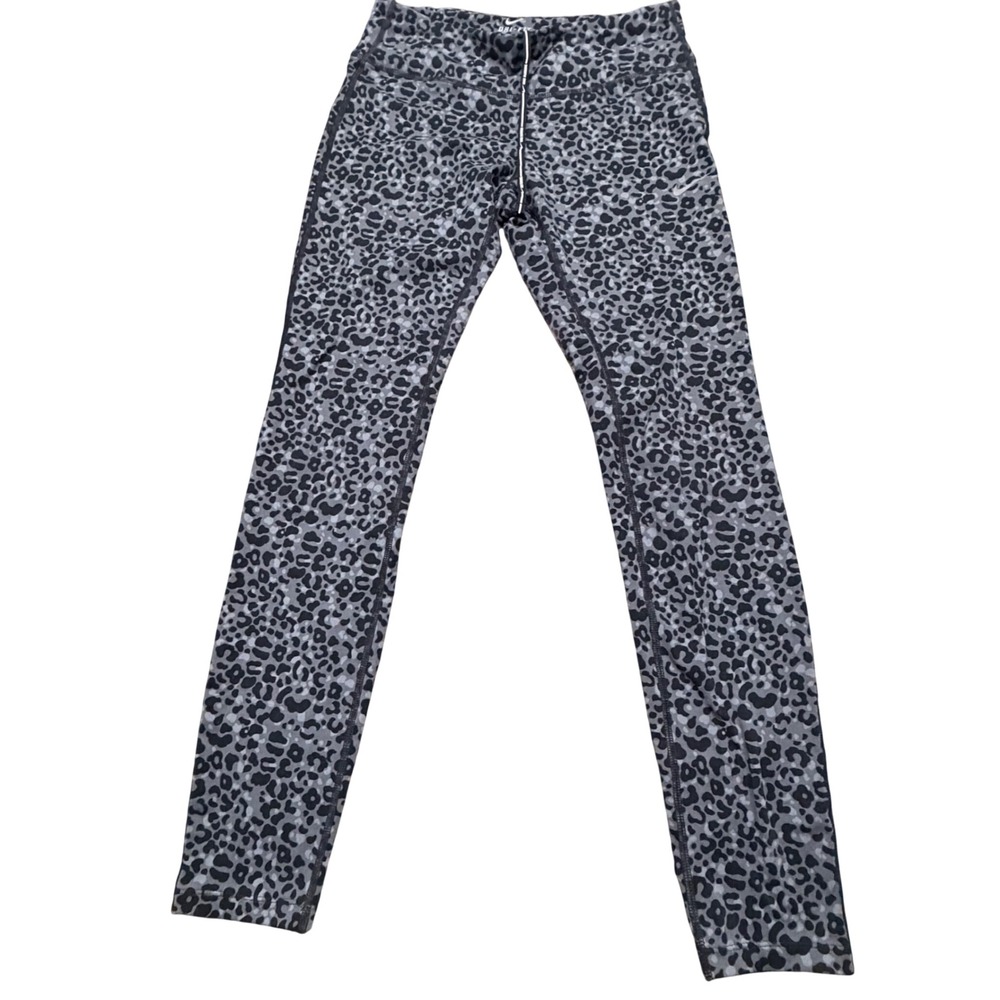 Nike Running Dri-FIT Leggings Womens Medium Grey Black Leopard Animal Print